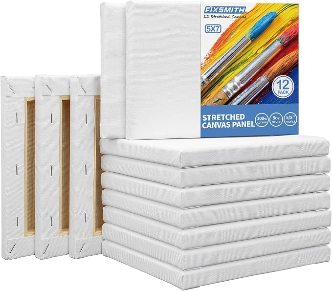 FIXSMITH Stretched White Blank Canvas- 5x7 Inch, Bulk Pack of 12, 100% Cotton - Image 2