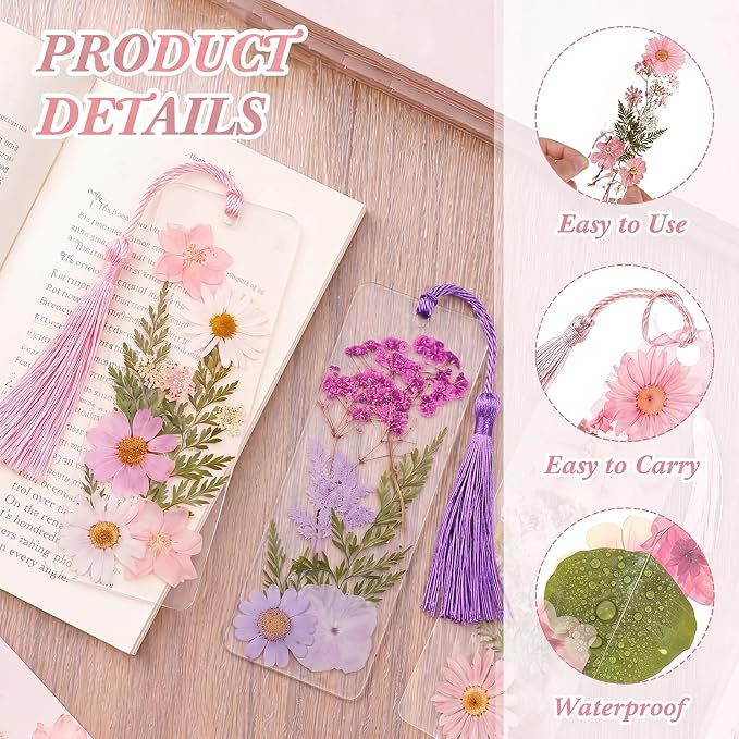 Fuyoooo 61 Pcs Pressed Flowers Bookmark Making Kit, DIY Bookmark Laminating - Image 4