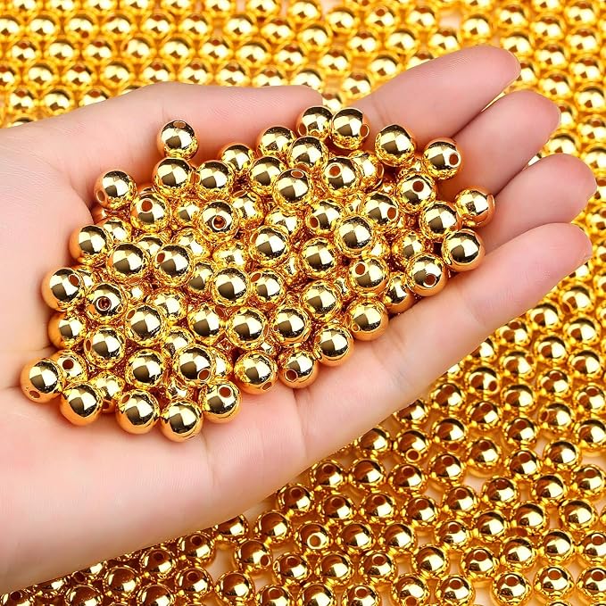 DUQGUHO 8mm Gold Beads for Jewelry Making Plastic Pearl Beads by DUQGUHO