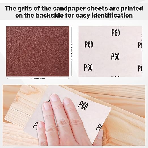 1/4 Sandpaper Sheet,4-1/2"*5-1/2" Assorted120-180-240,50PACK