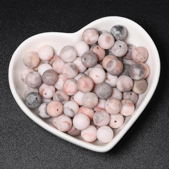 48pcs Natural Matte Pink Zebra Gemstone Beads，8mm Frosted Round Loose Stone - Image 8