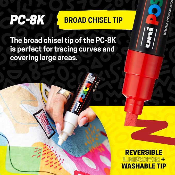 posca Acrylic Paint Markers, 8K Broad Bold Thick Chisel Tips, Artist - Image 3