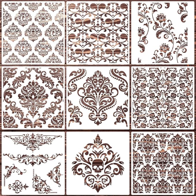 Damask Stencils for Walls 12inch Damask Stencil Large Texture Stencils Mixed by zosylley