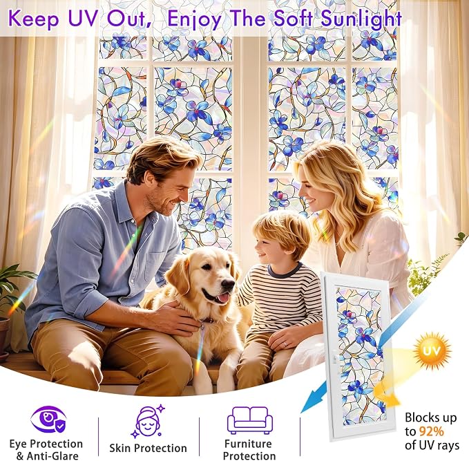 SOMWISE Rainbow Window Privacy Film, Heat Control, UV Blocking, Anti-Glare - Image 4