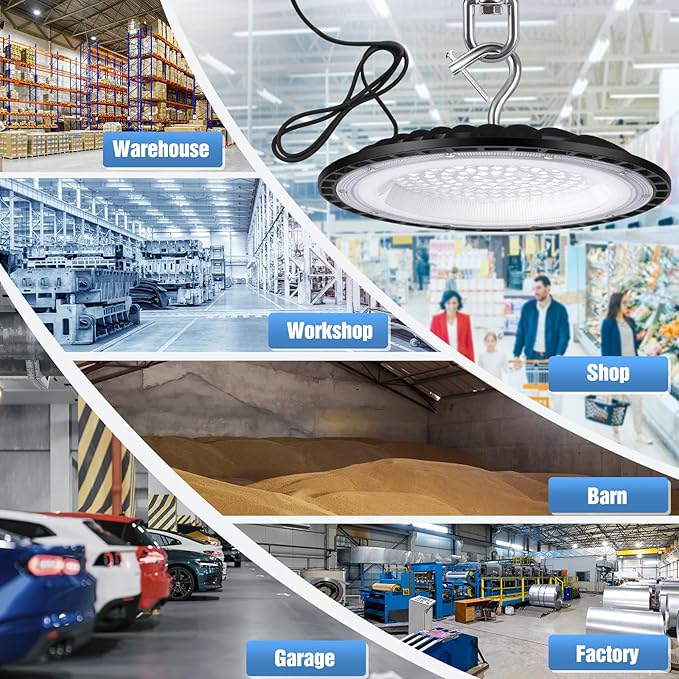 100W UFO Led High Bay Light Fixture,5000K Daylight Commercial Shop Bay Lighting,120v,15000LM,[450W MH/HPS Equiv.] US Plug Area Lighting for Garage/Warehouse/Barn/Gym/Factory/Workshop