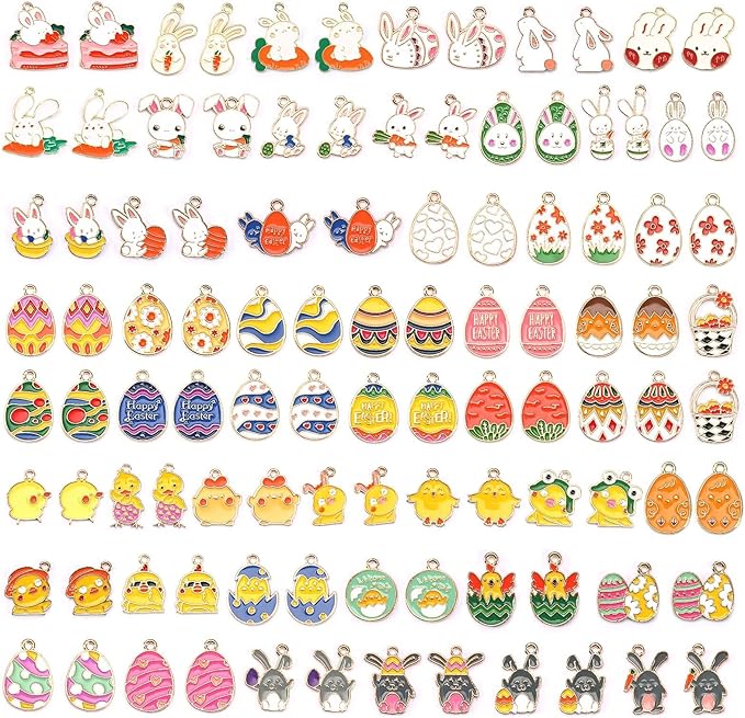 SANNIX 110Pcs 55 Pairs Easter Charms Gold Enamel Charm by SANNIX