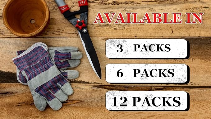 Greendale (3, 6 or 12 Pack - Leather & Cotton Work Gloves: Garage, Yard, Garden, Industrial, Commercial - One Size Fits Most