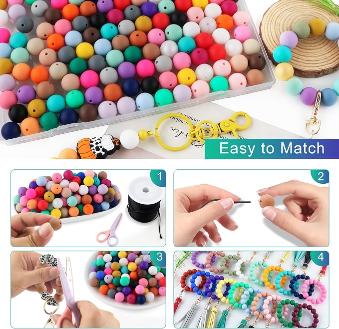 150Pcs 15mm Silicone Beads for Keychain Making and Bracelet Making, 30 Colors - Image 5