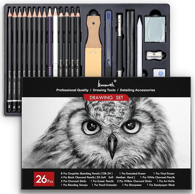 Brusarth Charcoal Pencils for Drawing, Professional Drawing Sketch Pencils by Brusarth