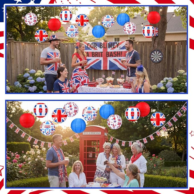Panelee 12 Pcs British Party Decoration Britain UK England Flag Theme Hanging - Image 6