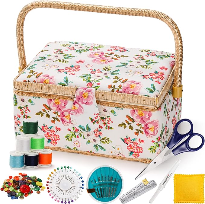ZOOFOX Sewing Basket with Accessories, Wooden Sewing Kit Storage Box with by zoofox