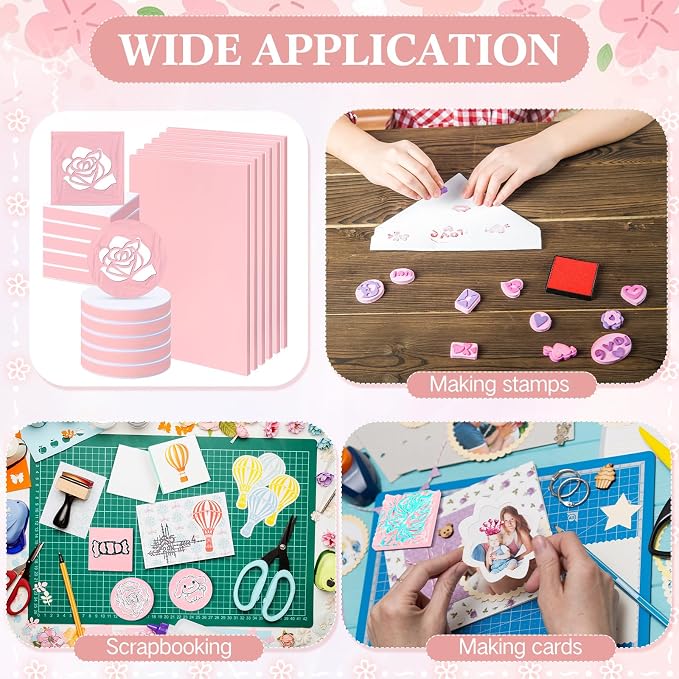 18 Pcs Rubber Stamp Carving Blocks Linoleum Blocks 4"x6" and 2"x2" Round Square - Image 6