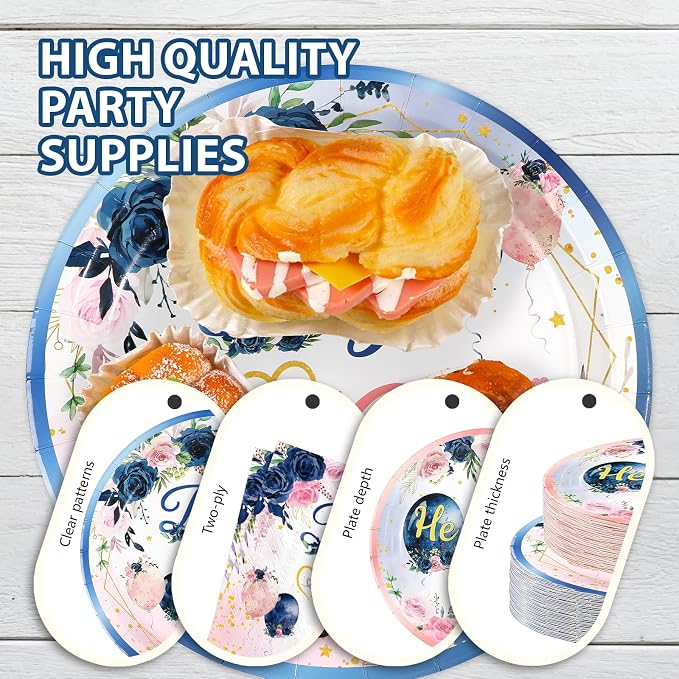 168Pcs Navy Blue and Pink Gender Reveal Party Decorations Serves 24 | Baby Boy - Image 5