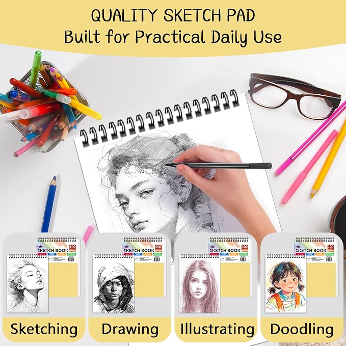 WINNER 9" x 12" Sketch Book 4 Pack, 400 Sheets Spiral Bound Art Sketchbook - Image 5