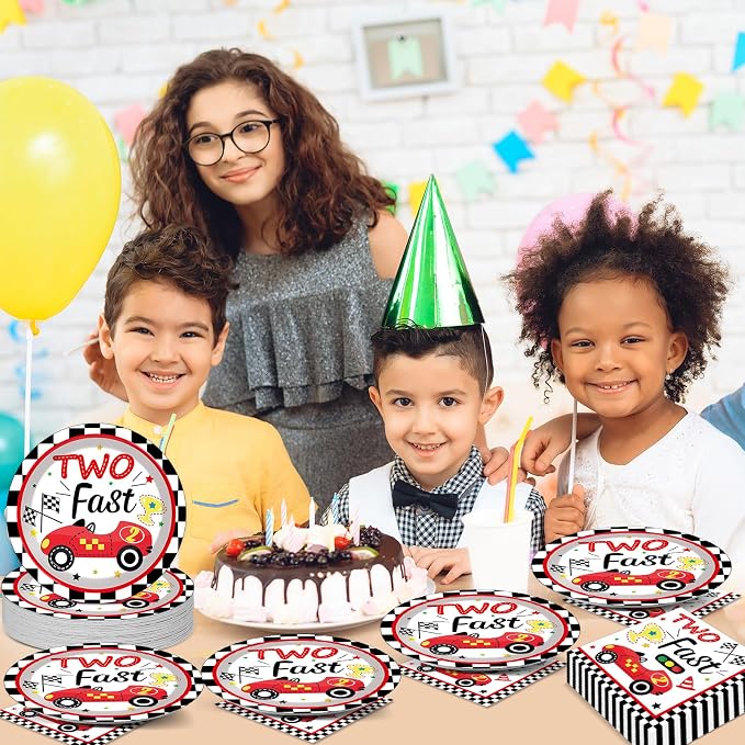 48Pcs Two Fast Plates and Napkins Two Years Old Birthday Party Decorations set - Image 5