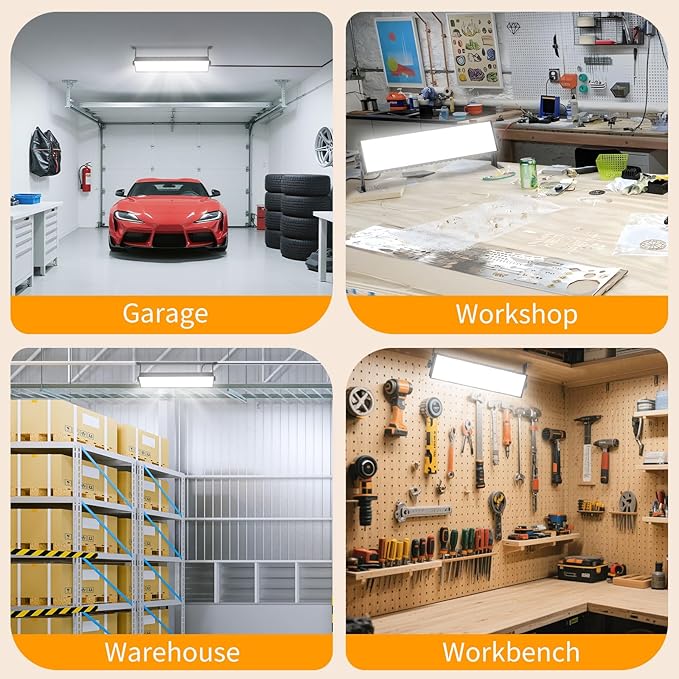 2Pack 100W Shop Light, 11000LM 6000K Daylight White Super Brighter LED Shop Light, IP66 Waterproof Garage Lighting with 1.8M/6FT Cord, Bay Light for Workshop Yard Garage Warehouses