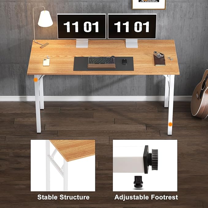 Need Large Folding Computer Desk, 62 Inch Writing Table, Teak | No-Assembly - Image 8