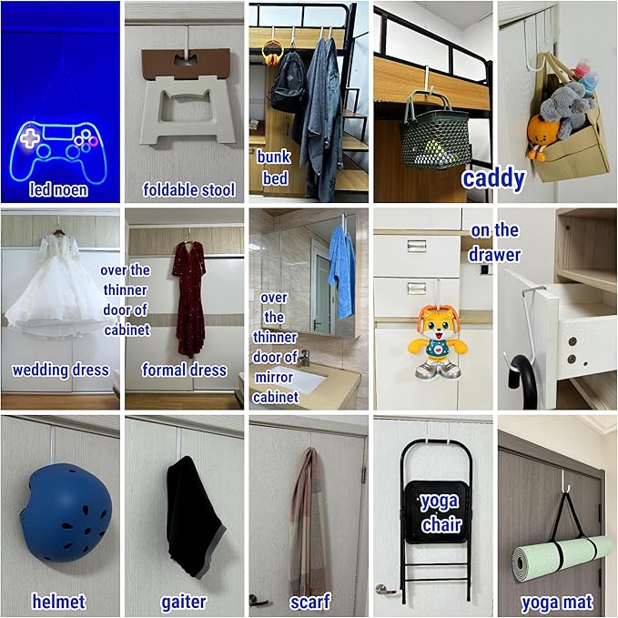 Over The Door Metal Hooks with Plastic Coating 5.5" Fit 0.5" to 1 3/8" Door 8 Pcs Heavy Duty Single Towel Robe Rack Wreath Bathroom Shower Hanger Shoe Organizer Ironing Board Short White