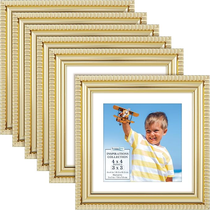 4x4 Picture Frames with 3x3 Mat, 6 Pack, Contemporary, Inspirations | These by IconaBay