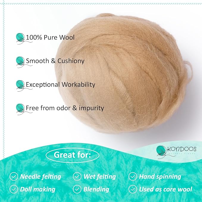 Kondoos Natural Wool roving, 2 OZ. Best Wool - Image 3