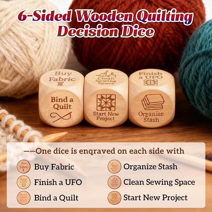 3pcs Quilter’s Dice, 6-Sided Wooden Quilting Decision Dice – Fun Sewing Gift - Image 2