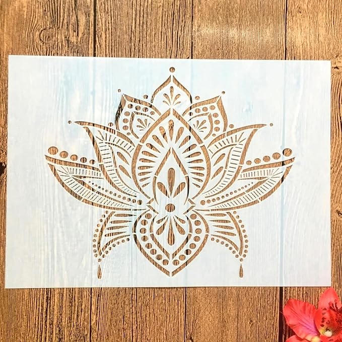 TIAMECH A4 Reusable Sacred Lotus Flower Stencil by TIAMECH