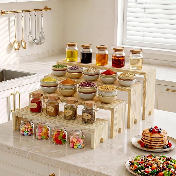 2 Set Wooden Cupcake Stand for Decor, 4 Tiered Stackable Display Risers - Image 6
