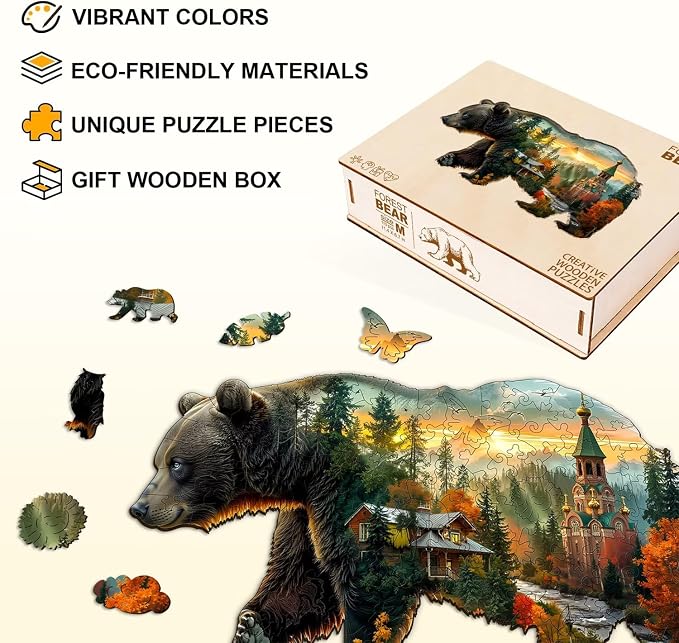 Forest Bear Puzzles Adults Gifts Wooden 110 Pieces 11.4 * 6.7in - Image 2