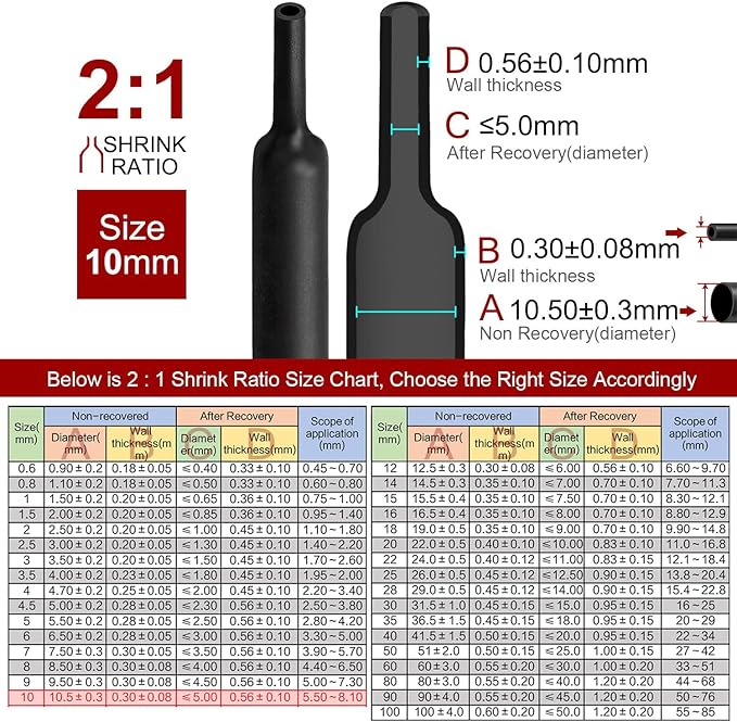 Chanzon 2:1 Ratio - 80Ft Roll - 3/8" (10mm) Heat Shrink Tubing 2:1(25M Total Length) Black Polyolefin Sleeving Wrap Shrinking 2 to 1 1pcs