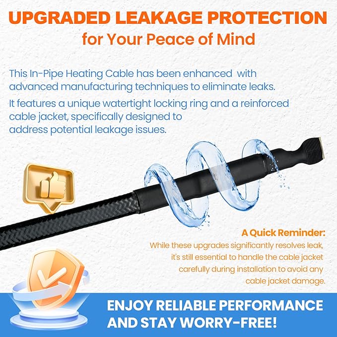 MAXKOSKO In Pipe Heat Cable for Drinking Water Supply, CSA Certified Self Regulating Heater Inside Water Pipes, Safe for Use with Metal and Non Metal Pipes, 20Ft 120V