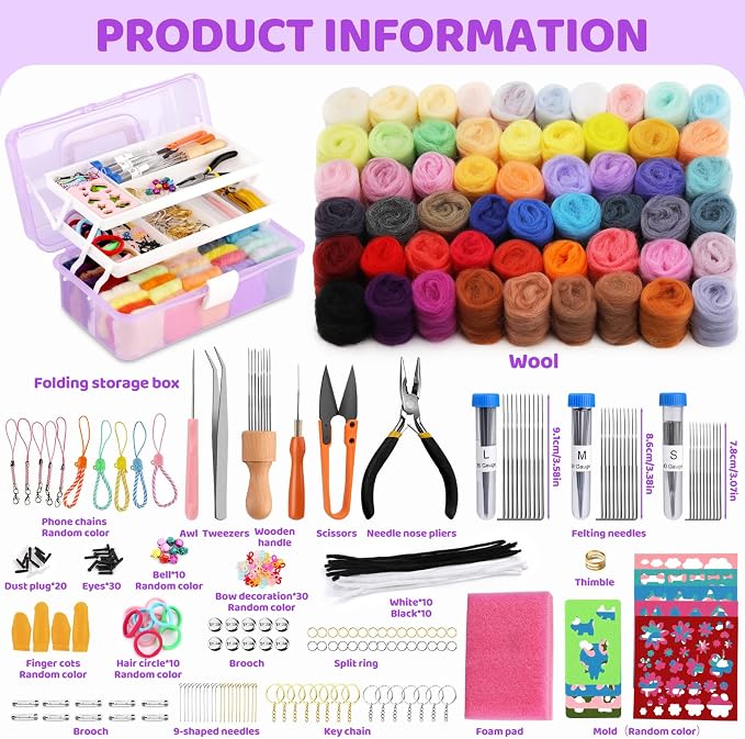 LOKUNN Needle Felting Kit, 55 Colors Felting Wool Kit - Image 2