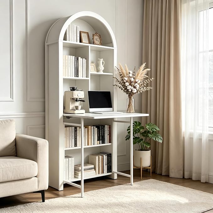FNK Folding Arched Bookshelf Narrow Bookcase by FNK