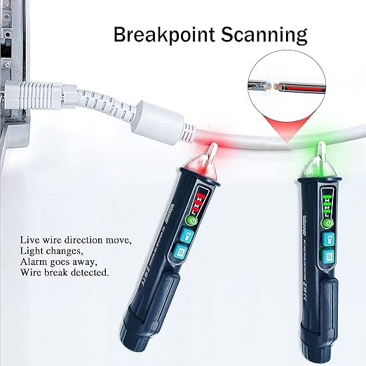 2PCS Voltage Tester, Non Contact AC Voltage Tester Pen, Breakpoint Finder, Dual Range 12V-1000V/48V-1000V, Buzzer Flashing LED Alarm, Flashlight (Blue)