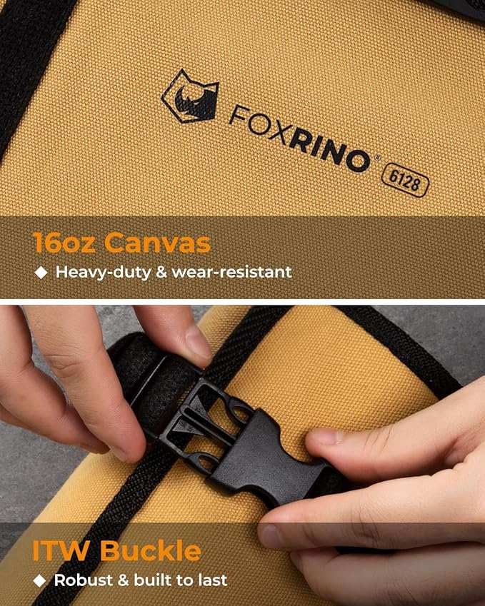 Wrench Roll, Wrench Roll Up Pouch, Gifts for Men Father Dad Mechanic, Heavy Duty Canvas Wrench Organizer Bag (Brown, 17+1 SAE)