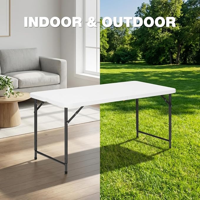 4ft Folding Table with Adjustable Height, 3-Level Foldable Table with HDPE Top - Image 6