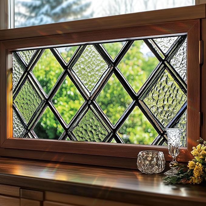 Diamond Grid Privacy Window Film 17.71x39.97 Inch Textured Green Glass Look by Unknown