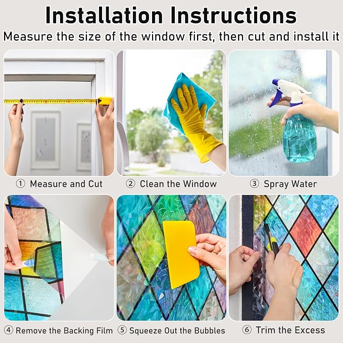 Sunbaby Window Privacy Film Stained Glass Decorative Rainbow Window Cling 3D - Image 8