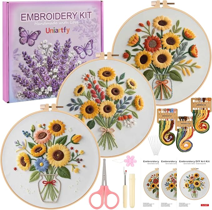 Uniartfy 3 Sets Sunflower Embroidery Kits by Uniartfy