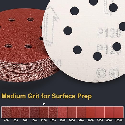 100 PCS 5 Inch Sanding Discs 120 Grit Hook and Loop Adhesive Round Sandpaper for Random Orbital Sander
