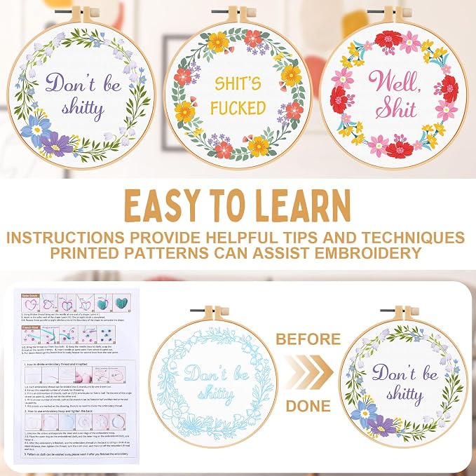 Daifunli 3 Sets Funny DIY Embroidery Kits - Image 3