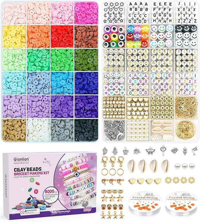 Gionlion Clay Beads Bracelet Making Kit, Pack 2 Boxes Preppy Letter Spacer by Gionlion