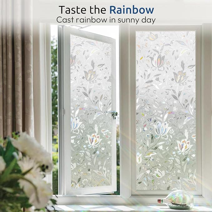rabbitgoo Window Privacy Film, Stained Glass Cling, Tulip 29.5" x 157.4" | - Image 5