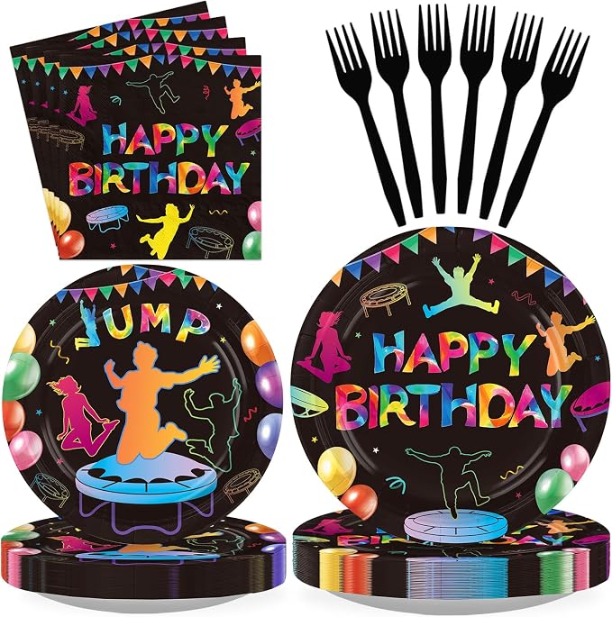 96 Pcs Trampoline Jump Birthday Party Decoration Trampoline Bounce Plates and by Greencian
