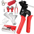 Stainless Steel Cable Tie Gun Set – Heavy Duty Metal Zip Tie Tool Kit - 150PCS Self-Locking Ties, Adjustable Fastening & Cutting Tool for Outdoor Fencing, Automotive, Exhaust Pipes (Red)