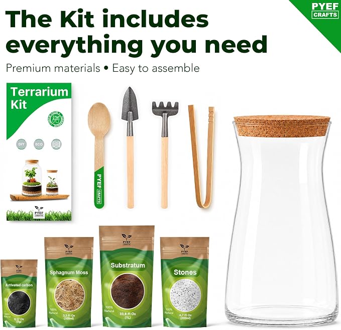 Terrarium Kit for Plants DIY | Starter Pack – Closed Ecosystem – 34 fl oz Glass - Image 5