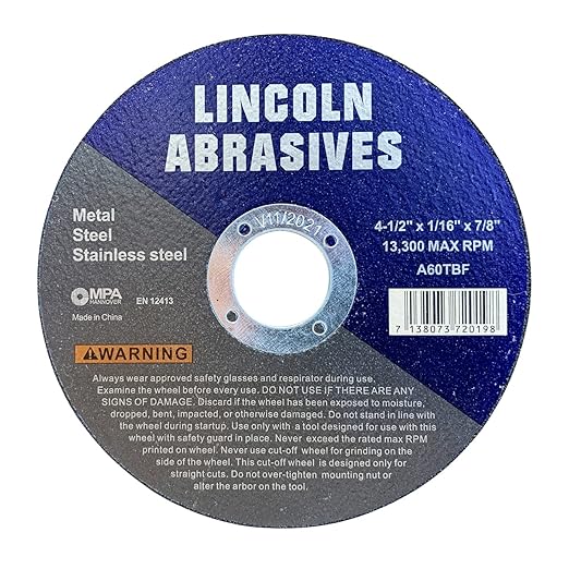 200 Pc 4.5" x 1/16" x 7/8" Cut-Off Wheels Lincoln Abrasives Metal & Stainless Steel