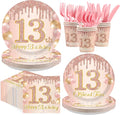168 Pcs 13th Birthday Party Decorations Pink Rose Gold Plates Napkins Cups by Greencian