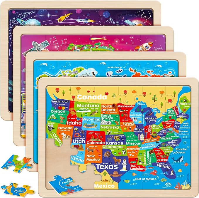 SYNARRY Large US World Earth Solar System Wooden Puzzles by SYNARRY