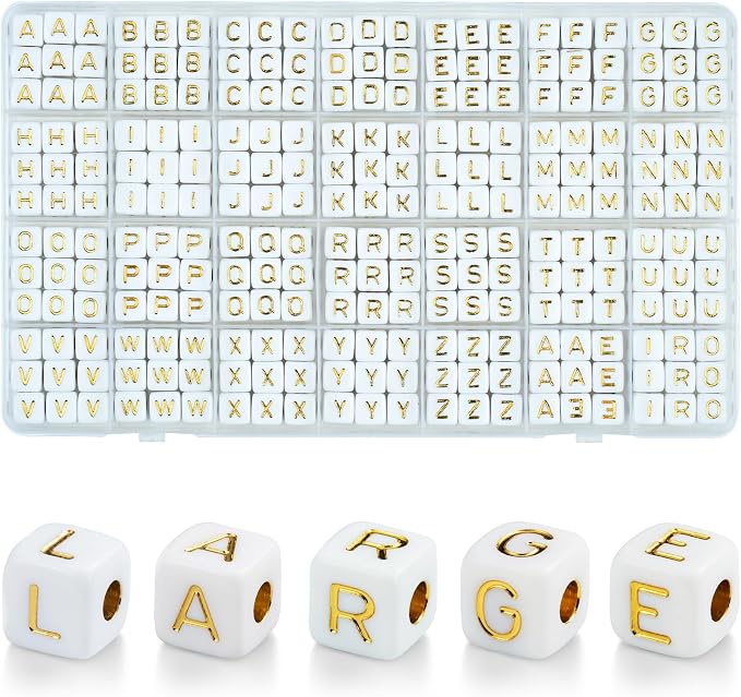 DoDoBeads 252 Pcs 10mm Chunky Square Gold Letter Beads, Big Alphabet Beads by DoDoBeads