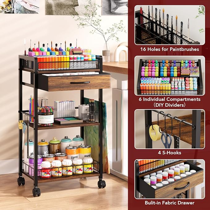 Homsorout 3 Tier Rolling Cart - Image 2